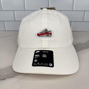 Nike Hat Cap Strap Back Mens M/L White Club Cap Air Max Sneaker Patch Graphic